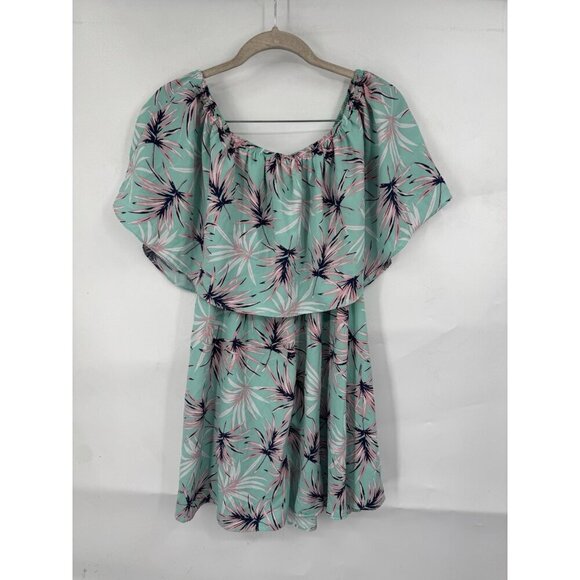 Buddy Love Tropical Off The Shoulder Mini Dress Women Small Blue Preppy Beach - Picture 2 of 5